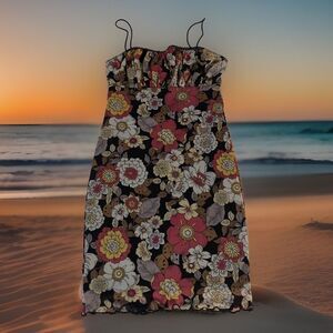 Forever 21 Women’s Mesh Slip Dress Floral Empire Waist Lettuce Hem Size XS